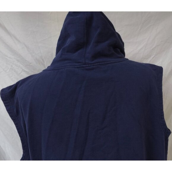 VTG Starter Mens Large Blue Heavyweight Embroidered Spellout Sleeveless Hoodie - Picture 9 of 12